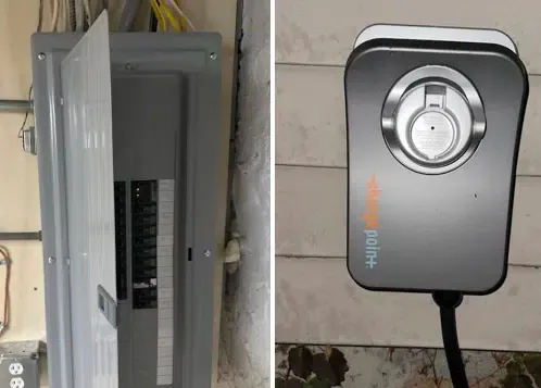 Electrical panel upgrade and ChargePoint EV charger installation by Castle Electric in Eastern Massachusetts