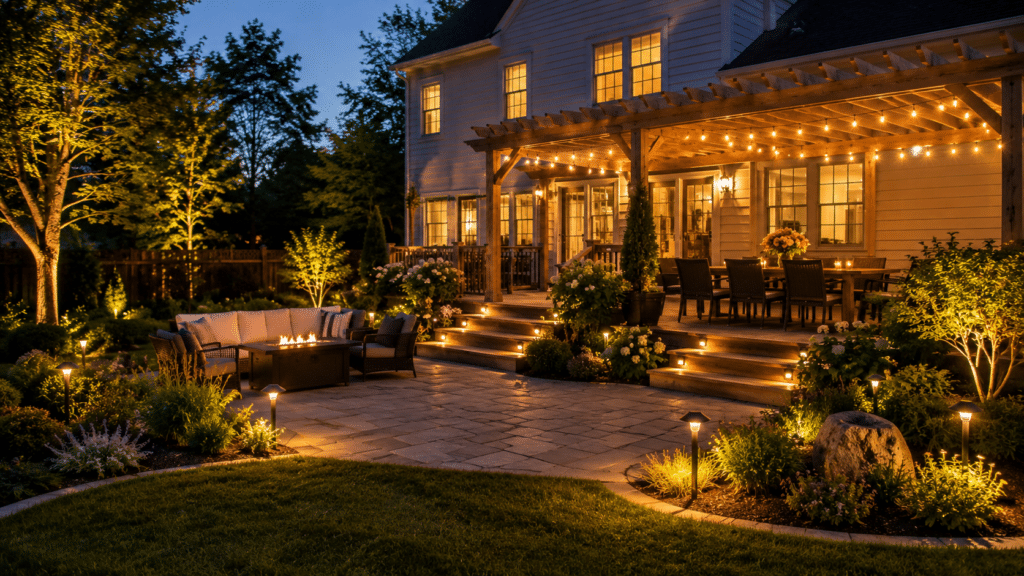 backyard outdoor lighting in newton ma