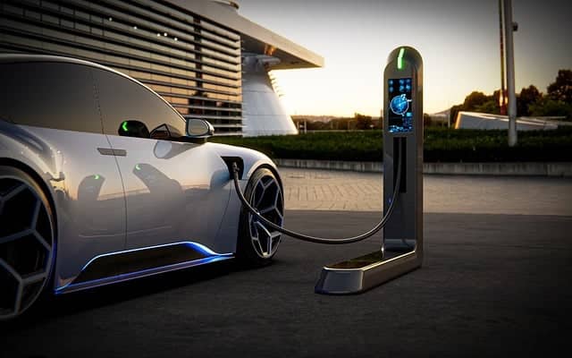 electric vehicle connected to an EV charging station