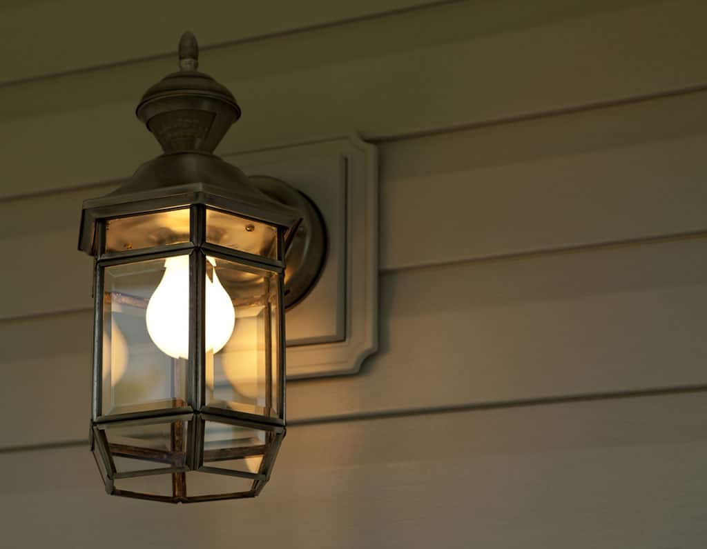 porch light on home in Newton